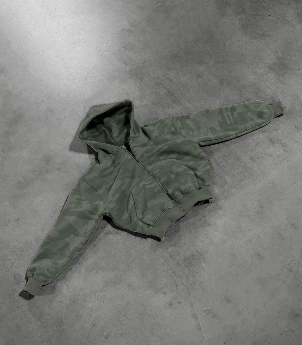 SAGE GREEN CAMO ZIP HOODIE