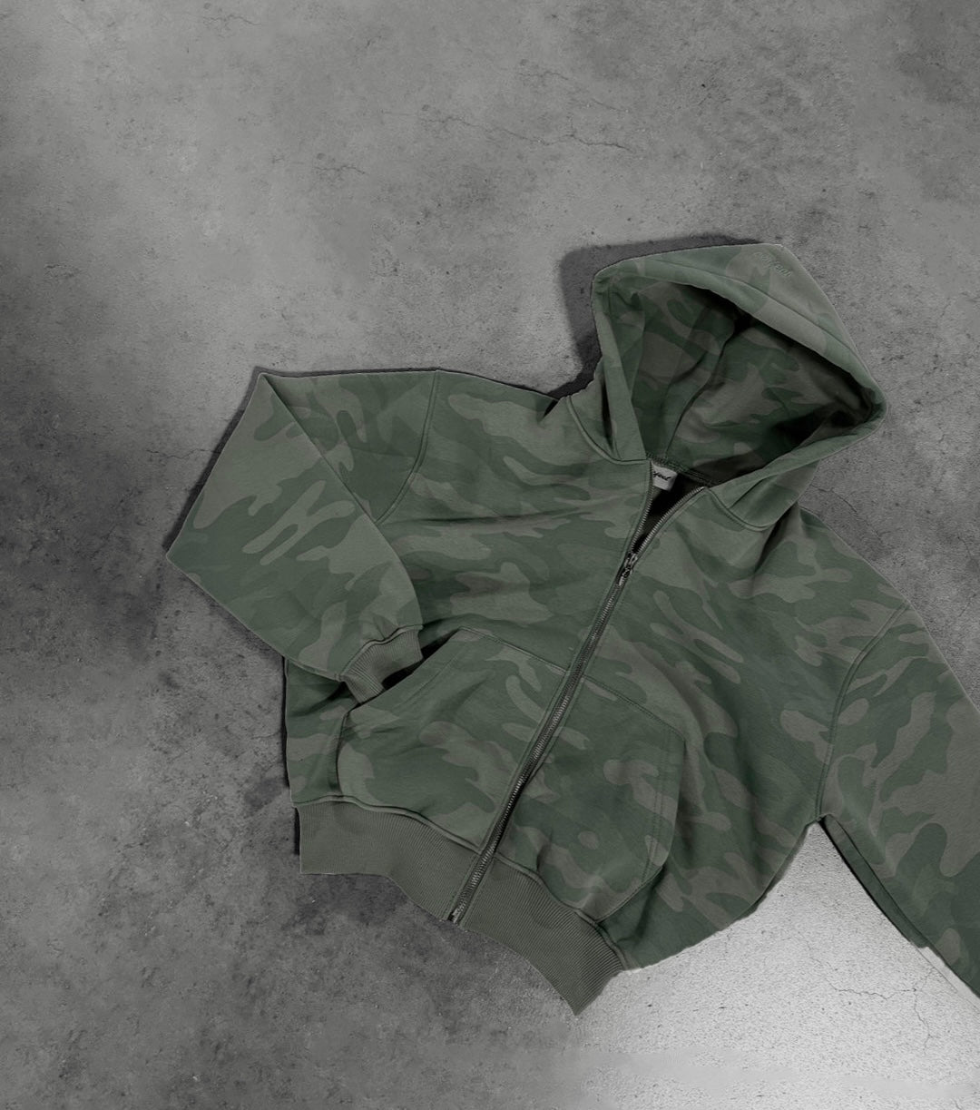 SAGE GREEN CAMO ZIP HOODIE